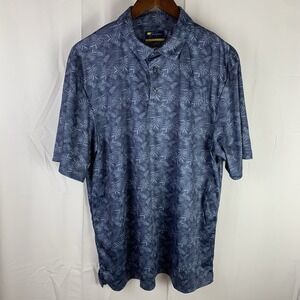 Jack Nicklaus Men's Polo Large Short Sleeve Shirt Blue Leaves Golf Bear AOP